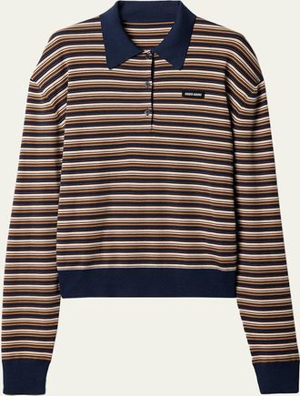 Miu Miu Striped Long-Sleeve Polo Shirt