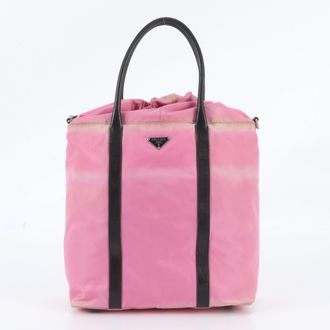 Prada Black Pink Leather Nylon Handbag Shoulder Bag Tote Bag (Pre-Owned)