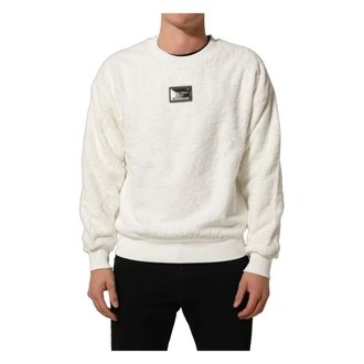 Dolce & Gabbana Logo Plaque Crewneck Sweatshirt - male - Dolce & Gabbana - Sweatshirts - White - S - Sweatshirts & Hoodies