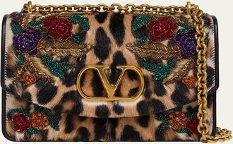 Valentino Garavani Beaded Floral Calf Hair Shoulder Bag