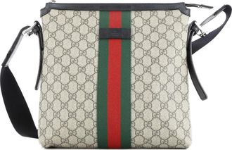 Gucci Borsa a tracolla Web Messenger GG media in tela cerata - Marrone