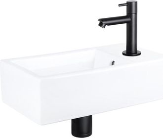 Differnz Force fonteinset - 40x22x11.5cm - Rechthoek - 1 kraangat - Recht matte zwarte kraan - Keramiek Wit