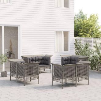 vidaXL Set De Muebles De Jard&iacute;n 8 Pzas Y Cojines Rat&aacute;n Sint&eacute;tico Gris Vidaxl