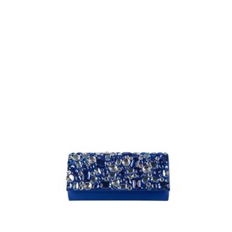 Anna Cecere Pochette in raso con pietre multicolor in tinta e catena a scomparsa - - Bags - Donna - Blu - ONE SIZE