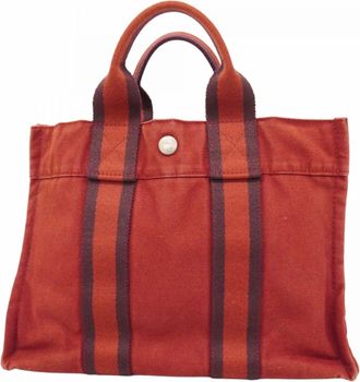 Herm&egrave;s Red Color Canvas Tote Bag (Pre-Owned)