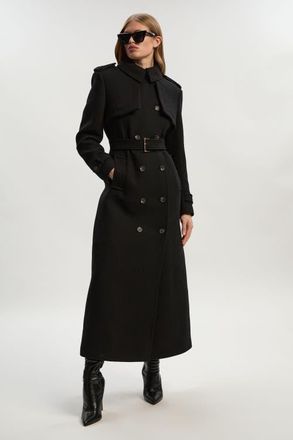 Karen Millen Wool Mix Belted Trench Maxi Coat in Black at Nordstrom, Size 6