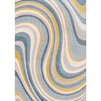 Jonathan Y Designs Flow Abstract Swirl Area Rug in Blue/mustard/gray at Nordstrom, Size 8Ft 0In X 10Ft 0In