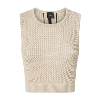 Pinko Round-neck Knitwear, female, Beige, Size: XS Sleeveless Knitted Top