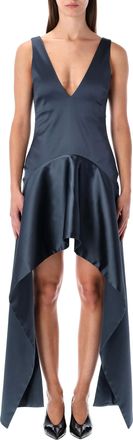 J.W.Anderson Womens Steel Blue V-neck Draped Mini Dress - Dark Grey - Size EU 34 (Womens)