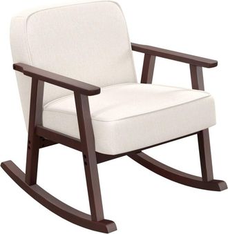 HOMCOM Poltrona a Dondolo in Tessuto Effetto Lino e Legno Beige Marrone