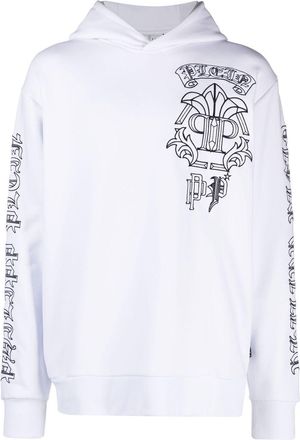 Philipp Plein skull-print logo-embroidered hoodie - men - Cotton - XXXXL - White
