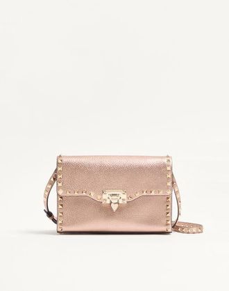 Valentino Garavani Valentino Garavani Rockstud Small Crossbody Bag In Laminated Grainy Calfskin Leather Wo