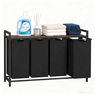 Relaxdays Relaxdays Cestino portabiancheria con 4 sacchi rimovibili, ripiano, HLP: 72 x 116 x 33 cm, nero-marrone