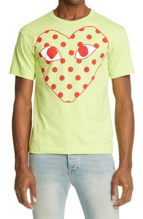 Comme Des Gar&ccedil;ons Polka Dot Heart Graphic Tee in Green at Nordstrom, Size Small
