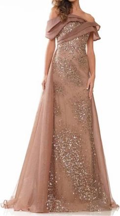 Colors Dress Overskirt Embellished Gown In Coffee