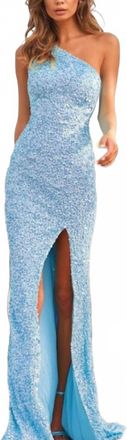 Sherri Hill Fitted One Shoulder Sequin Dress In Light Blue