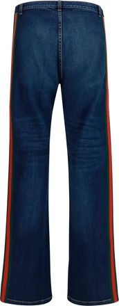 Gucci Mens Cotton Jeans With Web Stripe Blue Cotton; Elastane