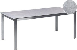 Beliani Mesa De Comedor De Jard&iacute;n De 6 Plazas 180 X 90 Cm Tablero De Cristal Cer&aacute;mico Templado Estructura De Acero Inoxidable Gris Cosoleto