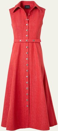 Akris Sleeveless Belted Denim Midi Shirtdress