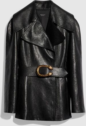 Gucci Soft Grainy Leather Trench, Black