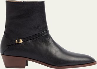 Valentino Garavani Mens Pat Leather Side-Buckle Booties