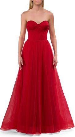 La Femme A-Line Tulle Dress with Satin Corset Bodice in Red at Nordstrom, Size 4
