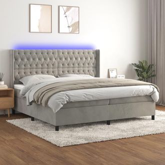 vidaXL Vidaxl - Cama Box Spring Colch&oacute;n Y Led Terciopelo Gris Claro 200x200 Cm