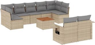 vidaXL Juego De Sof&aacute;s Jard&iacute;n Con Cojines Beige 10 Pzas Rat&aacute;n Sint&eacute;tico Vidaxl