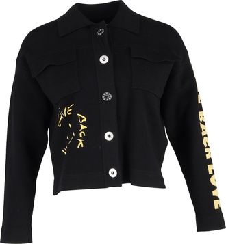Sandro Sandro Backy Embroidered Graphic-Print Knitted Jacket In Black Viscose
