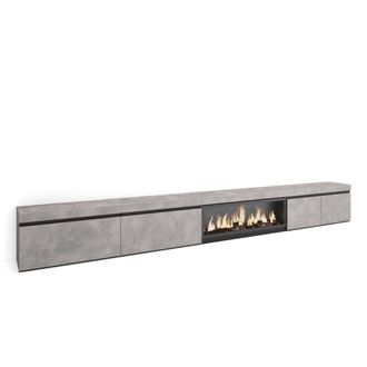 Skraut Home Mueble Tv, Televisi&oacute;n, Muebles De Sal&oacute;n, Almacenaje, 368x45x35, Chimenea El&eacute;ctrica Xxl, Estilo Moderno, Gris Cemento - Skraut Home