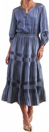 Current Air Pleated Midi Dress In Slate Blue