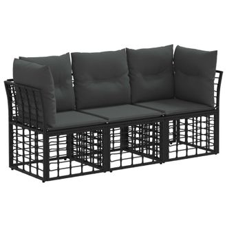 vidaXL Conjunto De Sof&aacute;s De Exterior Negro Poli&eacute;ster Vidaxl