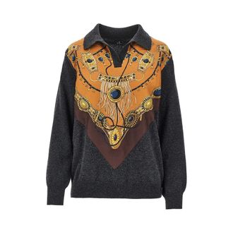 Etro Wool sweater with printed silk intarsia Woman 42