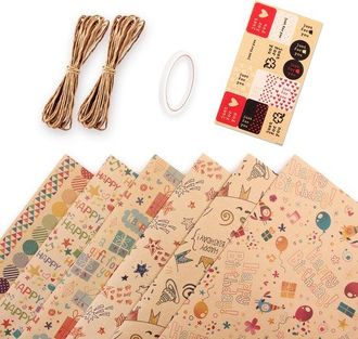OEM 6 Rollos De Papel De Regalo De Cumplea&ntilde;os, Papel Kraft De 50 X 70 Cm, Adecuados Para Regalos De Navidad, Ni&ntilde;os, Ni&ntilde;as, Bodas Y Mujeres