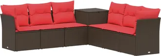 vidaXL Juego De Sof&aacute; 7 Uds. Marr&oacute;n Y Rojo Rat&aacute;n Sint&eacute;tico Y Acero Vidaxl