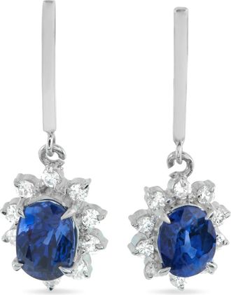 Luxury Bazaar platinum diamond sapphire earrings - Zilver
