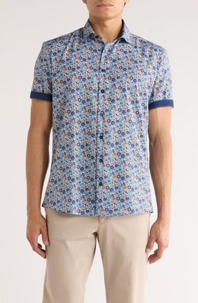 Soul of London Floral Short Sleeve Sport Shirt in Blue Multi at Nordstrom Rack, Size Xx-Large