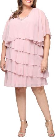 S.L. Fashions Tiered Ruffle Chiffon Dress with Jacket in Faded Rose at Nordstrom, Size 20W