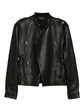 Team Wang Giacca in pelle con applicazione logo - Nero