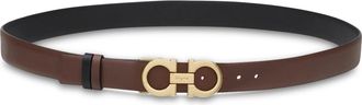Ferragamo Brown Calf Leather Belt with Gold-Tone Gancini Buckle