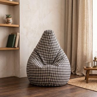Talamo Italia Talamo Italia - Dmora Puf Con Estampado pied De Poule, Blanco Y Negro, Medidas 80 X 120 X 80 Cm, Con Embalaje Reforzado