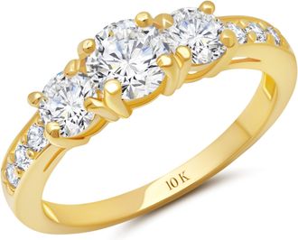 MAX + STONE 10k Gold 1 Carat Cubic Zirconia Engagement or Anniversary Three Stone Ring