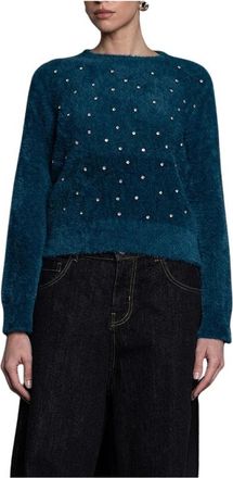 Kaos Maglione girocollo in ecopelliccia con borchie Sijlt003 - - Knitwear - Donna - Blu - M