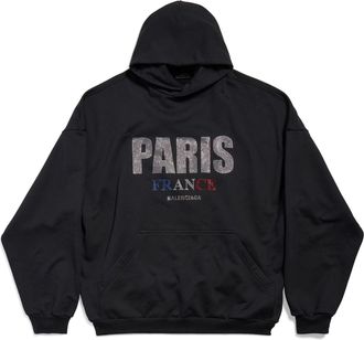 Balenciaga (WMNS) Balenciaga Paris Strass Hoodie Large Fit Black 803265TRVL41000