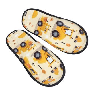 Generic Fleece Slippers Cartoon Bulldozer Car Warm Fuzzy Slippers Cozy House Shoes For Home Holiday Winter L