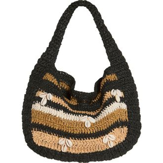Free People Belize Shell Raffia Shoulder Bag in Tan/Black at Nordstrom