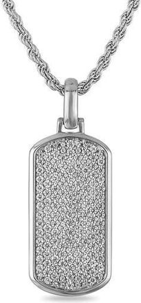 Esquire Pav&eacute; Diamond Dog Tag Pendant Necklace in Silver at Nordstrom Rack, Size 22