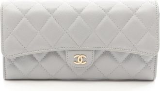 Chanel Gray Leather Long Wallet (Bi-Fold) (Pre-Owned)