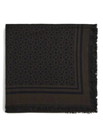 Ferragamo fringed monogram scarf - men - Wool - One Size - Blue