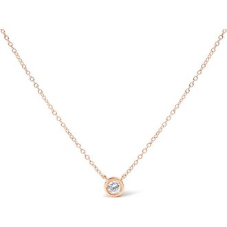House of Brilliance 10K Gold 1/10 Cttw Round Diamond Modern Bezel-Set Solitaire Pendant Necklace in Rose Gold at Nordstrom